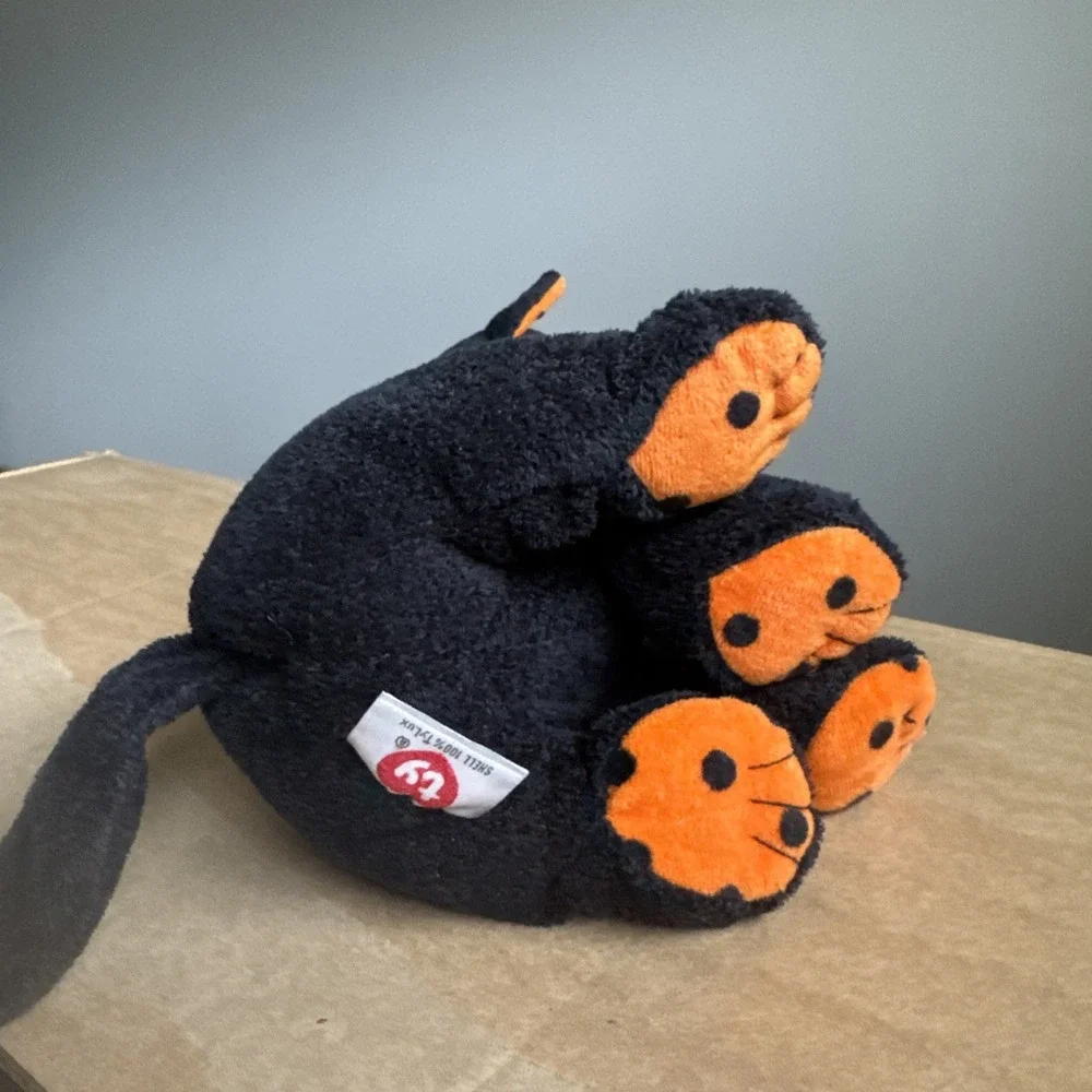 2008‎ Ty Pluffies TRICKERY the Black & Orange Halloween Cat Kitten Plush Tylux